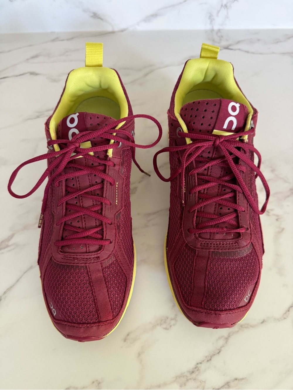 On Cloud On Running Burgundy & Yellow Sneakers